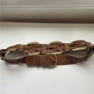 Leatherock Brown Leather Belt Brass Metal Accents Studs 36